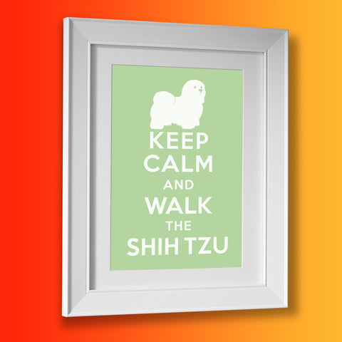 Keep Calm and Walk The Shih Tzu Framed Print Pale Green