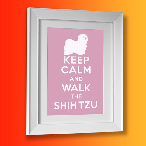 Keep Calm and Walk The Shih Tzu Framed Print Pale Purple