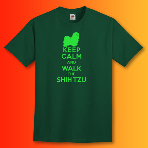 Keep Calm and Walk The Shih Tzu T-Shirt Bottle Green