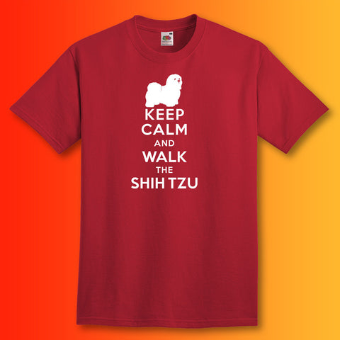 Keep Calm and Walk The Shih Tzu T-Shirt Brick Red