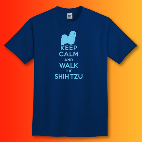 Keep Calm and Walk The Shih Tzu T-Shirt Navy