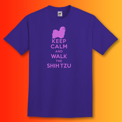 Keep Calm and Walk The Shih Tzu T-Shirt Purple