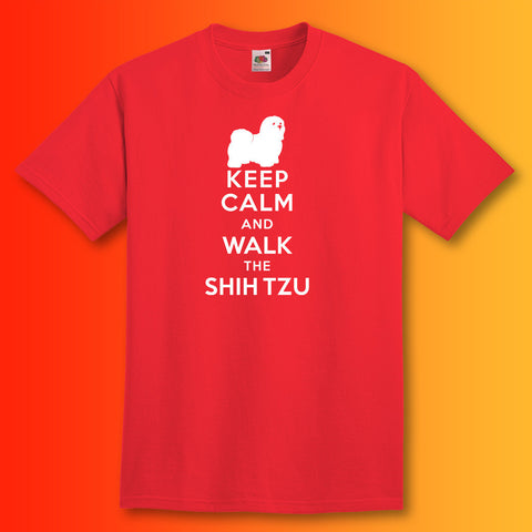 Keep Calm and Walk The Shih Tzu T-Shirt Red