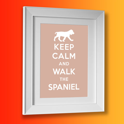 Keep Calm and Walk The Spaniel Framed Print Beige