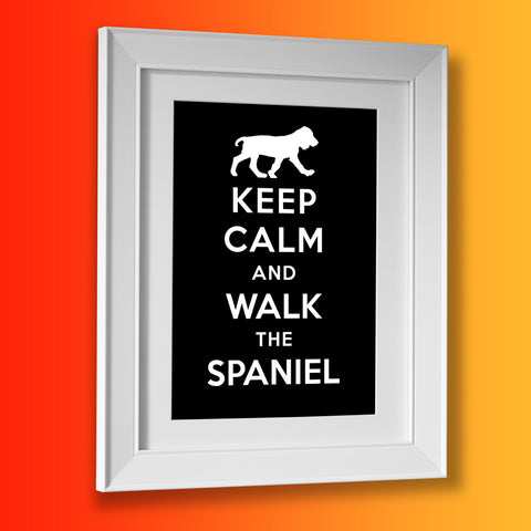 Keep Calm and Walk The Spaniel Framed Print Black