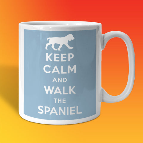 Keep Calm and Walk The Spaniel Mug Pale Blue