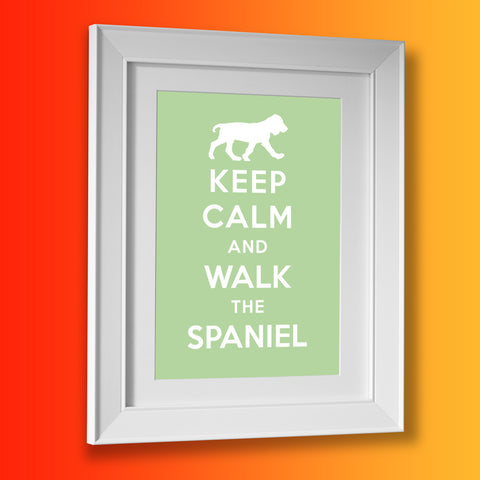 Keep Calm and Walk The Spaniel Framed Print Pale Green