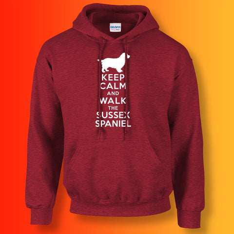 Keep Calm and Walk The Sussex Spaniel Hoodie Antique Cherry