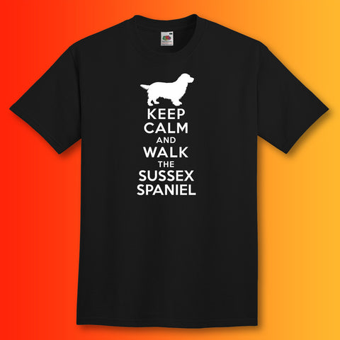 Keep Calm and Walk The Sussex Spaniel T-Shirt Black