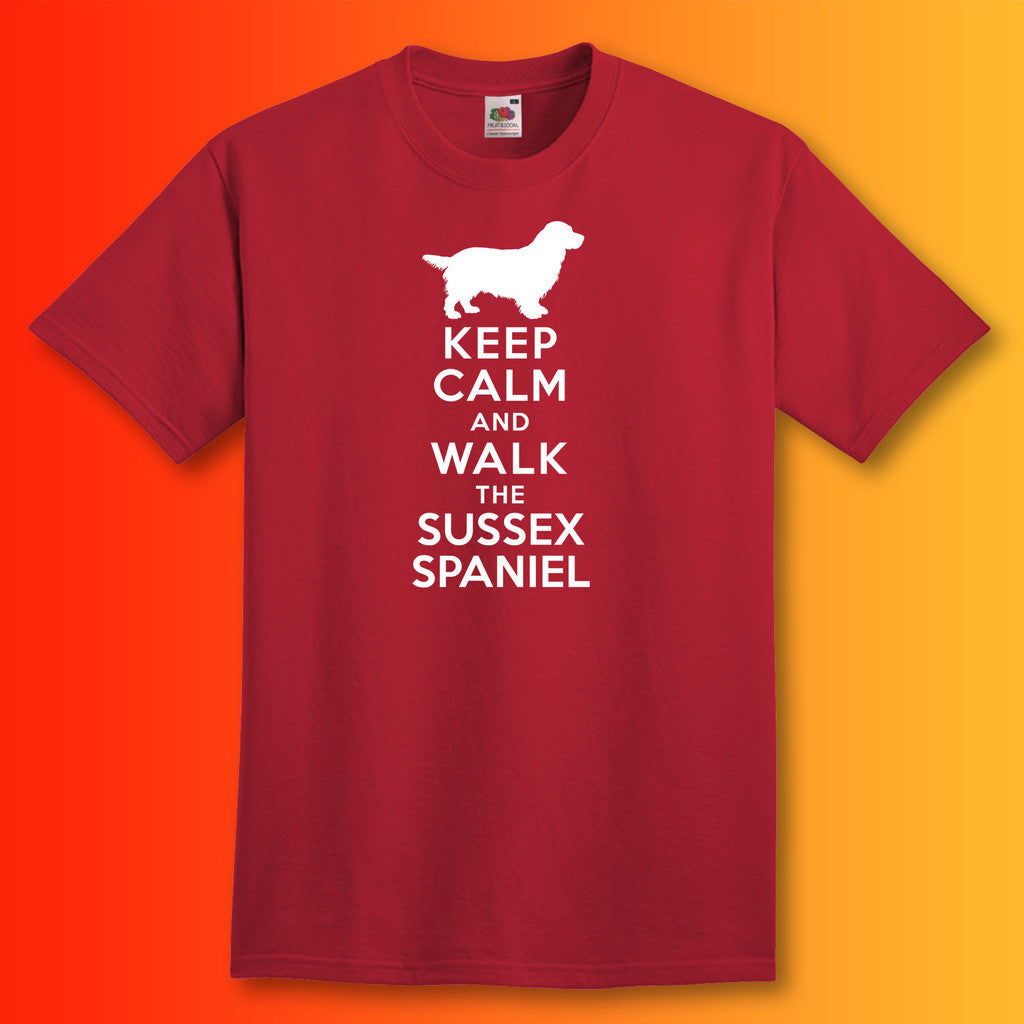 Keep Calm and Walk The Sussex Spaniel T-Shirt Brick Red