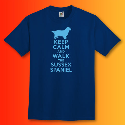 Keep Calm and Walk The Sussex Spaniel T-Shirt Navy