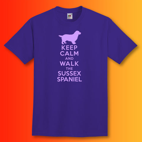Keep Calm and Walk The Sussex Spaniel T-Shirt Purple