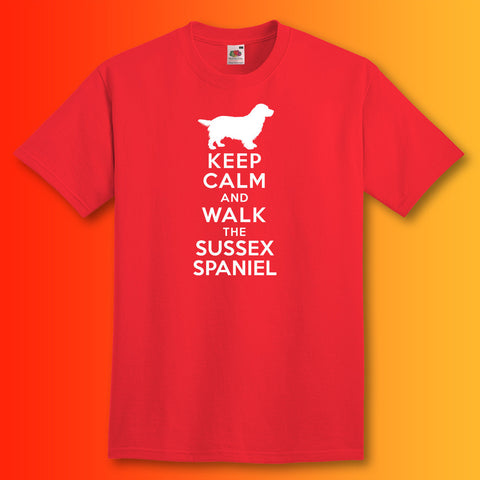 Keep Calm and Walk The Sussex Spaniel T-Shirt Red