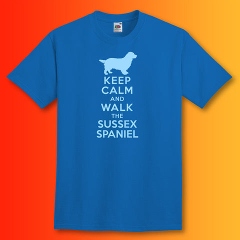Keep Calm and Walk The Sussex Spaniel T-Shirt Royal Blue