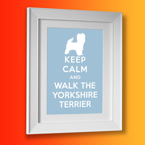 Keep Calm and Walk The Yorkshire Terrier Framed Print Pale Blue