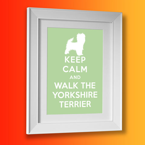 Keep Calm and Walk The Yorkshire Terrier Framed Print Pale Green