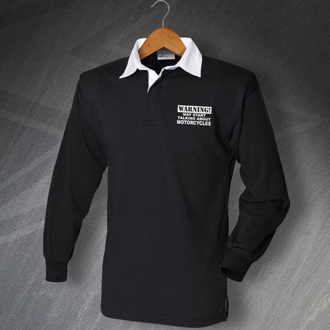 Motorcycle Rugby Shirt Embroidered Long Sleeve Warning May Start Talking About Motorcycles