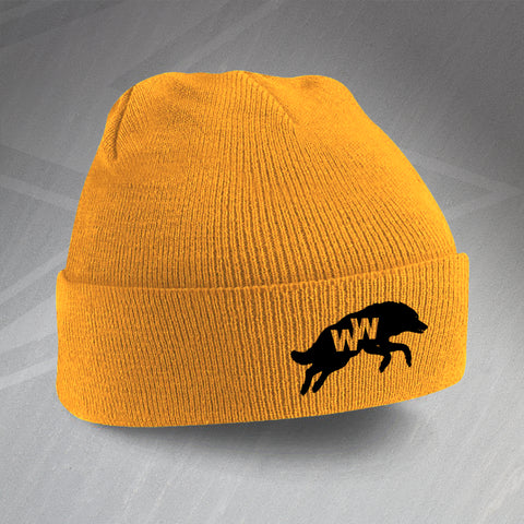 Retro Wolves 1970s Embroidered Beanie Hat