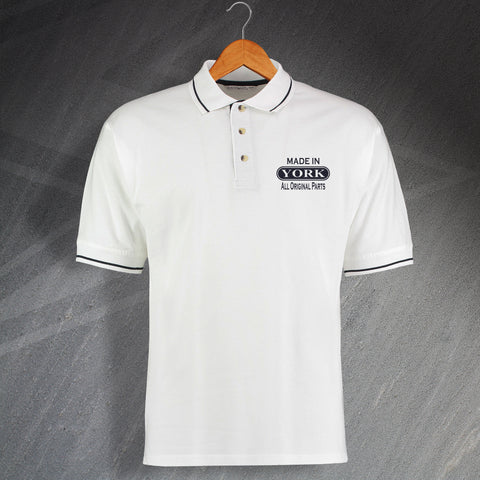 Made In York All Original Parts Unisex Embroidered Contrast Polo Shirt